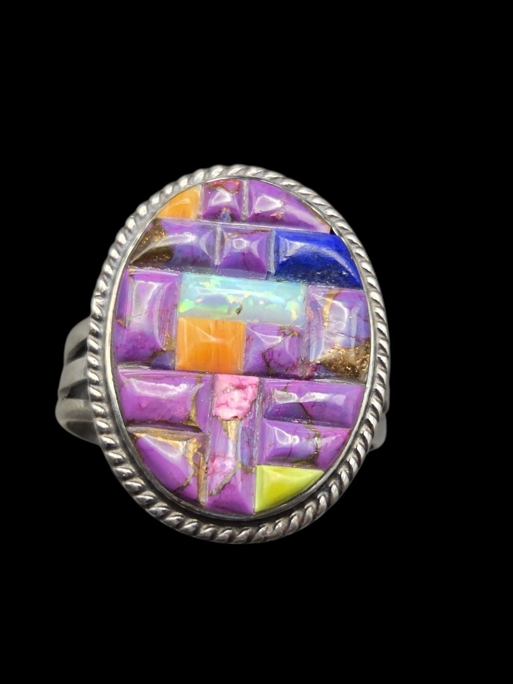 Multicolor Inlay Oval Statement Ring Purple Mohave Turquoise 9 TN